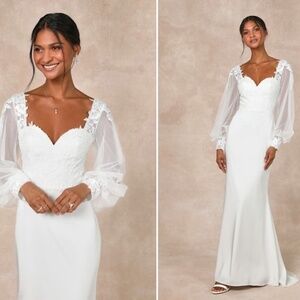 LULU's Wedding Bridal Reception Elegant Sexy Long Sleeve Floral Maxi Gown